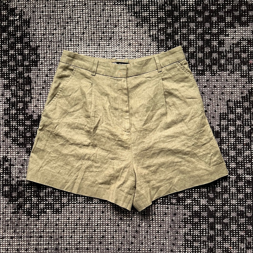 Zara olive green linen shorts high waisted